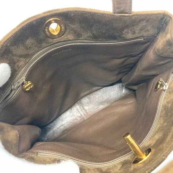 AUTHENTIC CHANEL CC Matelasse Vertical tote Hand Bag Tote Bag suede Brown - Picture 10 of 12